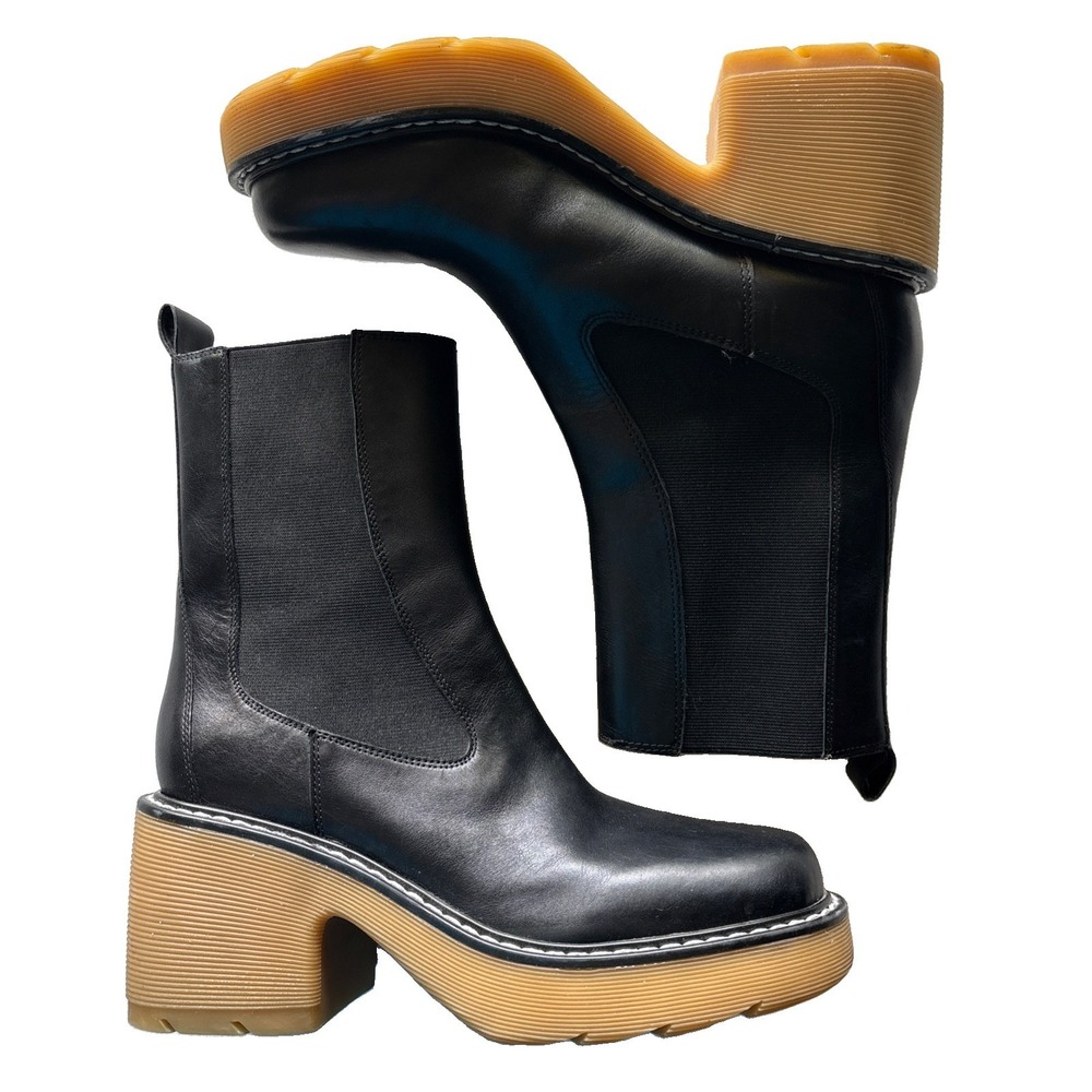 Marc Fisher MLFREDY 9.5 Leather Cold Weather Boots Black Platform Lug Sole Goth